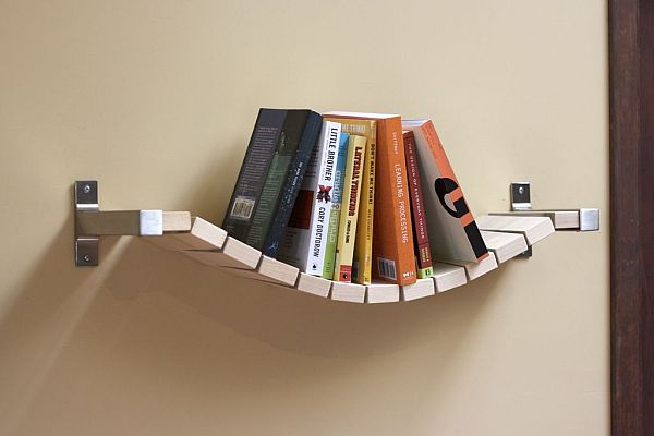 DIY rope bridge bookshelf