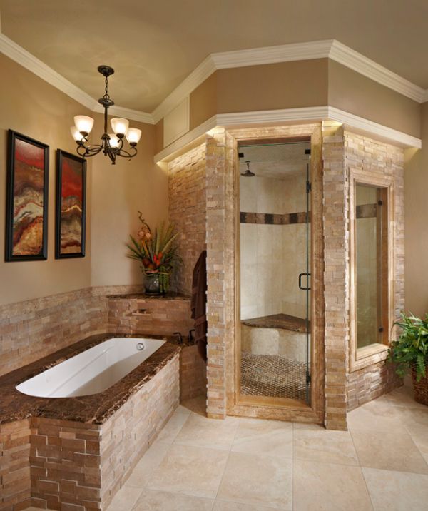 Stacked stone steam shower looks classy and elegant