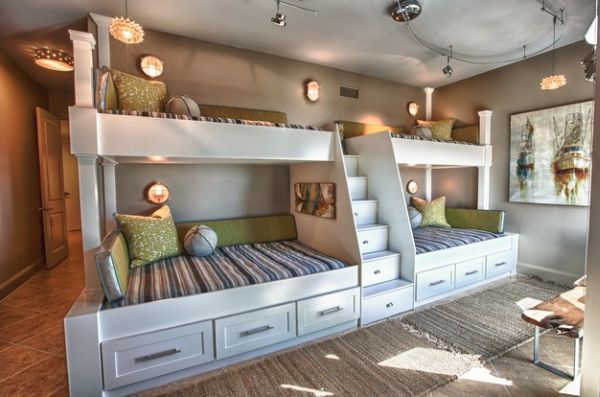 Utilize the unique design of the room with custom bunk beds