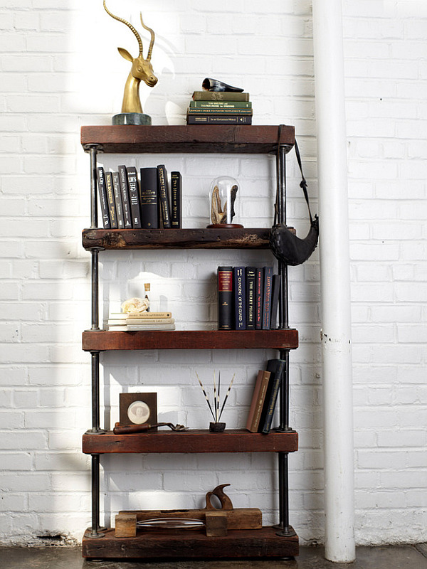 Another idea for a rustic, industrial style bookshelf comes to us from 