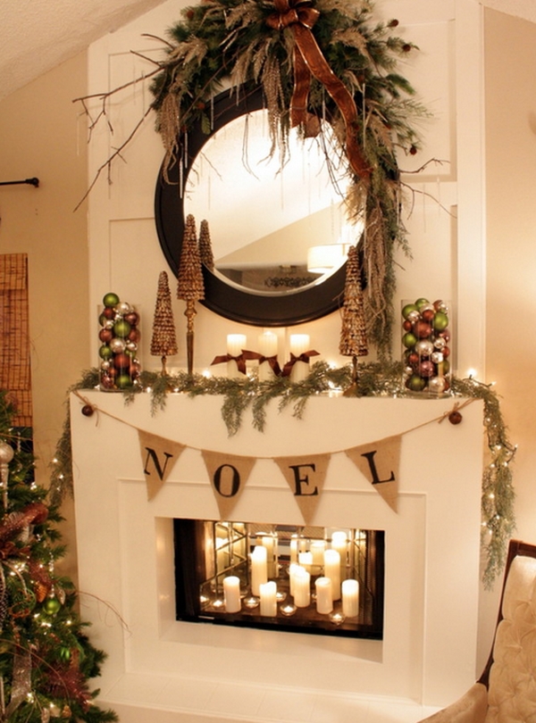 fireplace christmas inside decorating candles mantel mantle decoration decorations decor place rustic fire mirror wreath pretty ornaments country noel living
