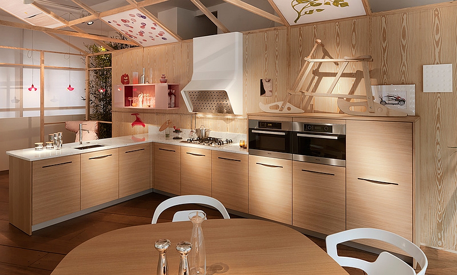 Smart modern kitchen fetaures cabins with slit handles