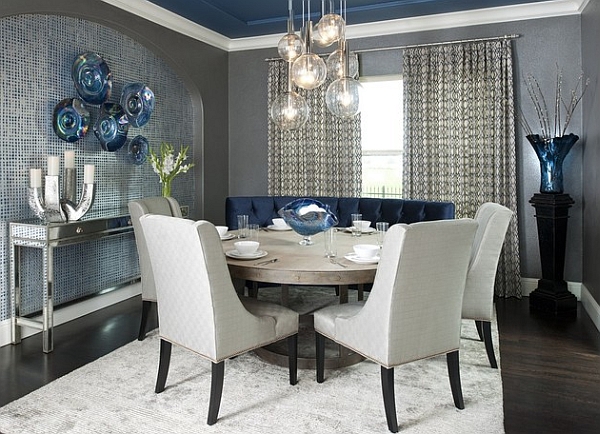 Grey White And Blue Dining Room