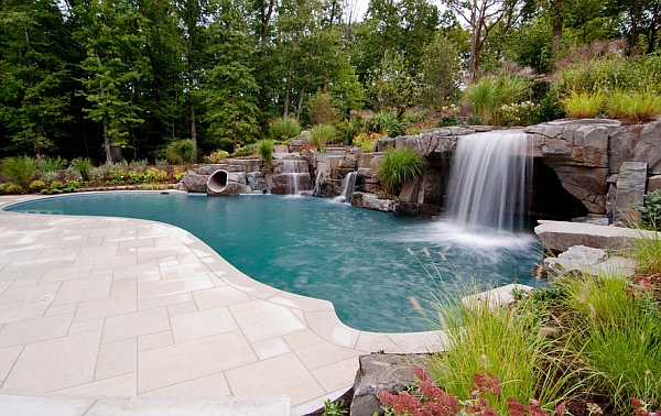 Peaceful pool retreat in New York Breathtaking Pool Waterfalls To Fashion A Drop Dead Gorgeous Backyard