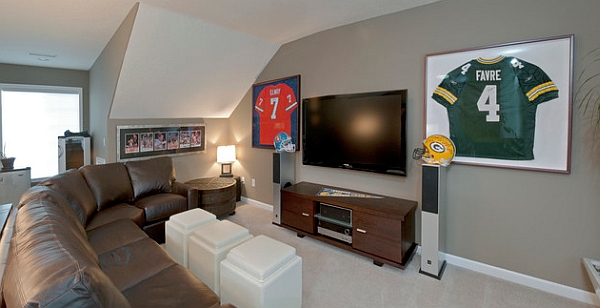 man cave living sophisticated sports caves ball themed framed jerseys rooms jason interiors teen elegant fireplace install professional tips bedrooms