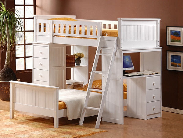 Loft Beds With Desks Beneath Decorations Tree