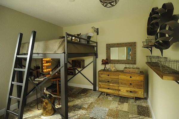 Industrial style bedroom with an ingenious loft bed