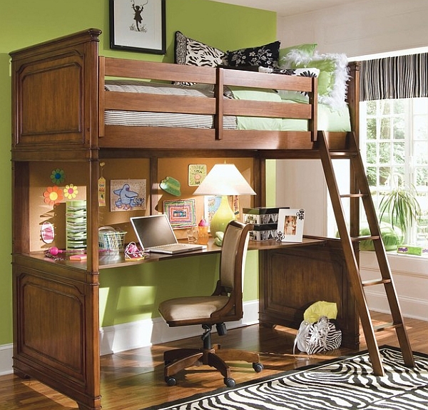 Loft Beds With Desks Beneath Decorations Tree