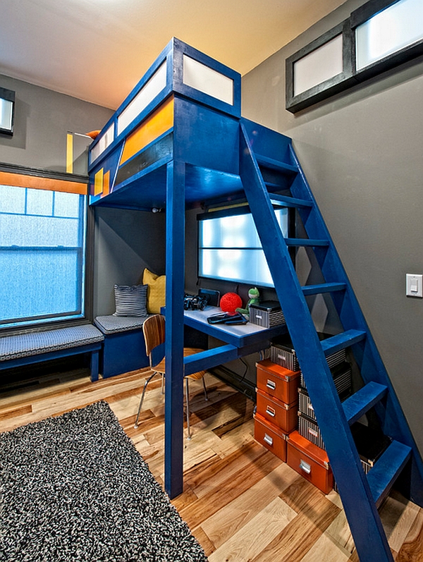 loft bunk underneath beds desks bed desk draws instantly attention bright bedroom boys space saving decoist decor boy