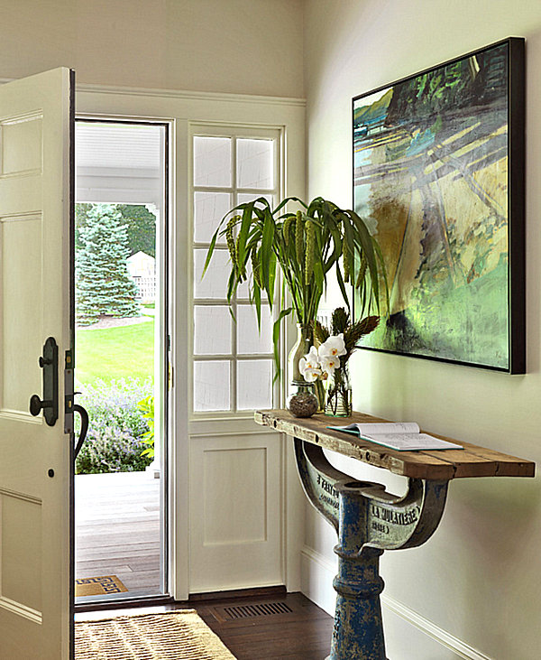 Entry foyer decorating ideas. split level shoe storage shelf built ...