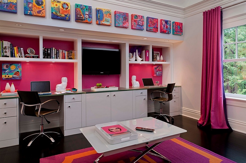 Contemporary kids' room in hot pink