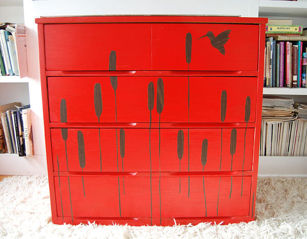 Dresser embellished with contact paper
