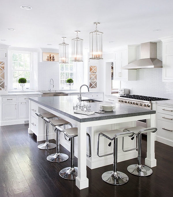 Gorgeous LEM Piston Stools in white at the kitchen island ...