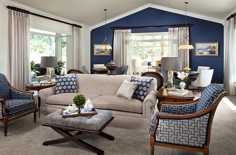 White Living Room With Blue Accents