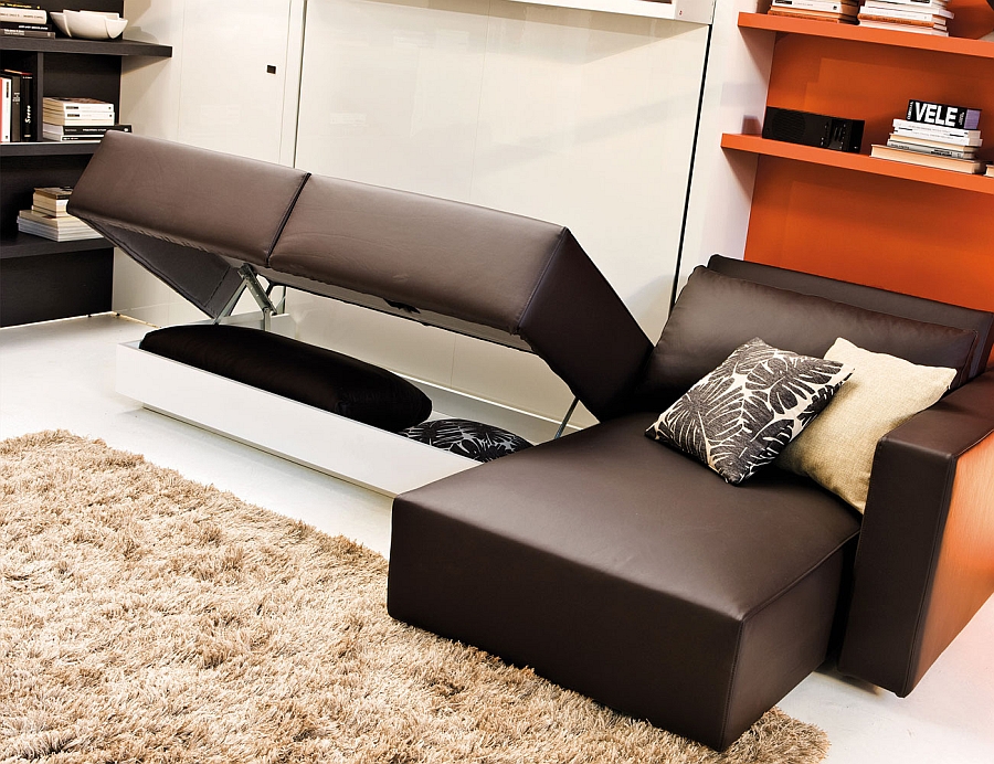 Transformable murphy bed over sofa systems that save up on ample space
