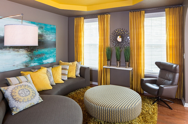 grey with yellow living room