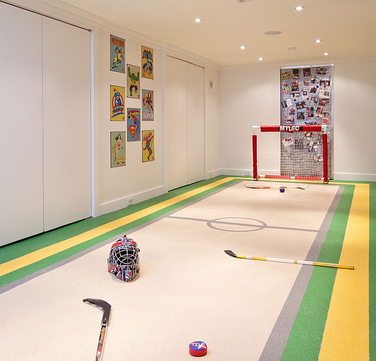 Basement playroom for an ice hockey fan