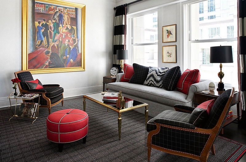 Minimalist Black White And Red Living Room with Simple Decor