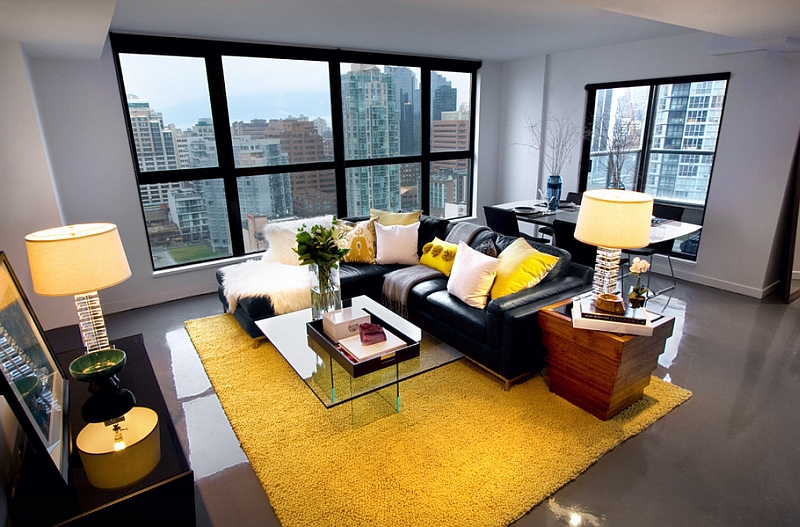 Minimalist Gray Yellow Living Room 