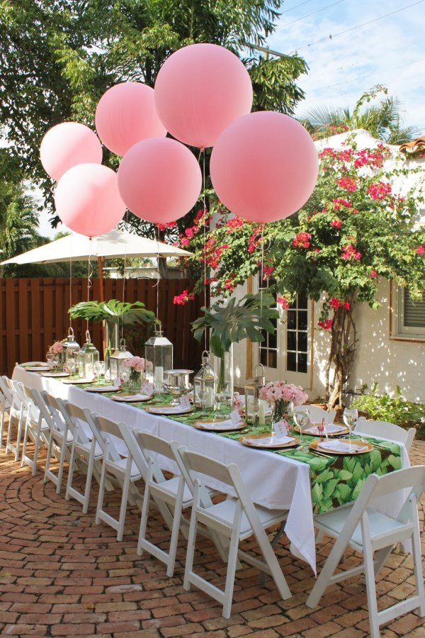 balloons summer pink themes festive tone refreshing shower balloon bridal outdoor table decor decoration decorations backyard birthday chic garden theme