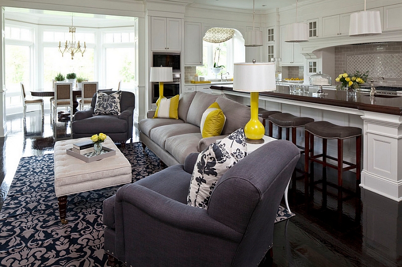 charcoal grey yellow living room