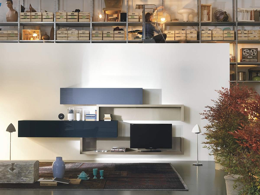36e8 modular storage units make up the living room entertainment hub