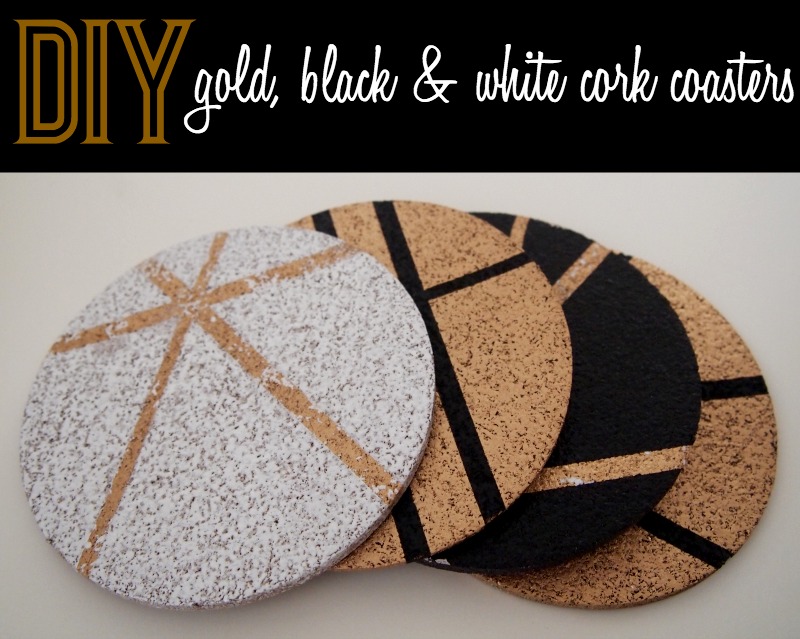 DIY gold, black and white painted cork coasters
