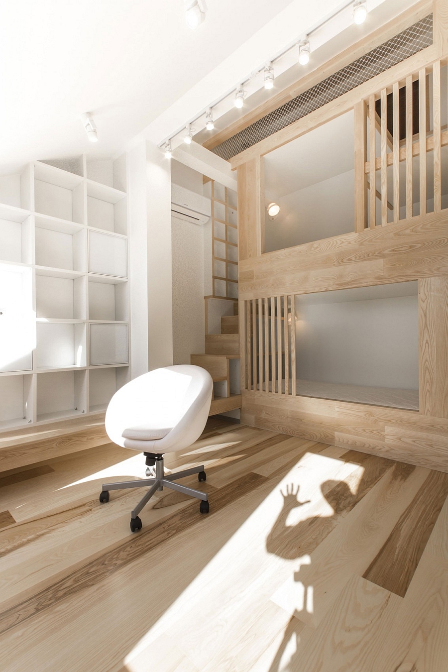 Small loft apartment turned into a trendy home, space saving ideas