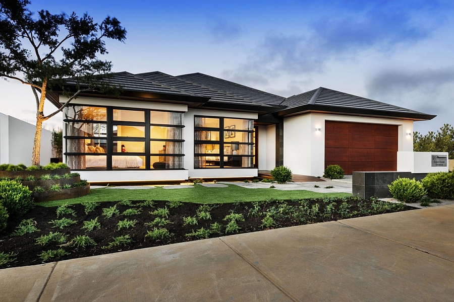 Japanese styled garden and landscape shape the elegant Perth house