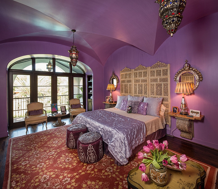 Purple is a perfect hue of a Moroccan themed room with a ...