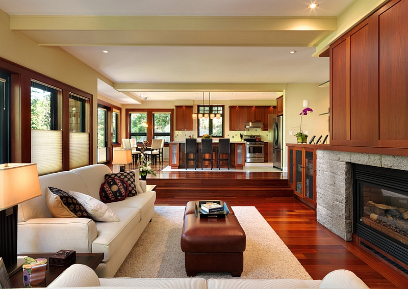 hardwood flooring sunken living room