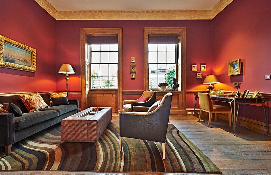 red and gold living room decor