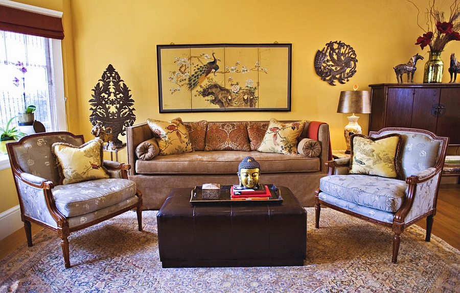 living room golden yellow walls