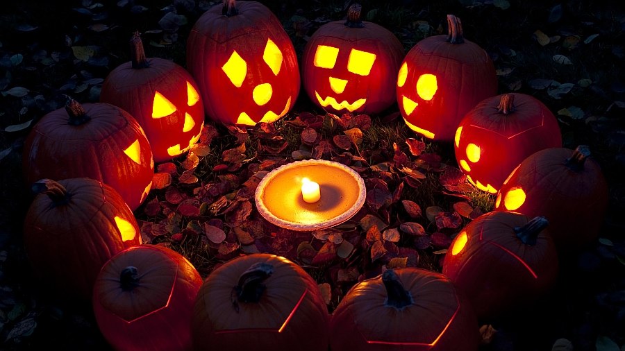 Jack-o-Lanterns get together for a Halloween meet!