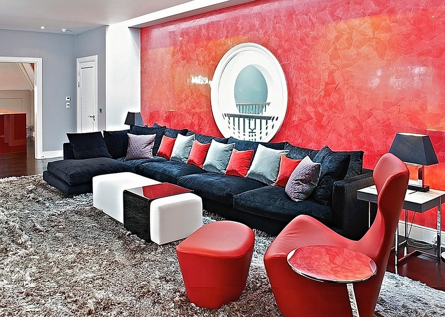 Unique Red And Black Furniture For Living Room with Simple Decor