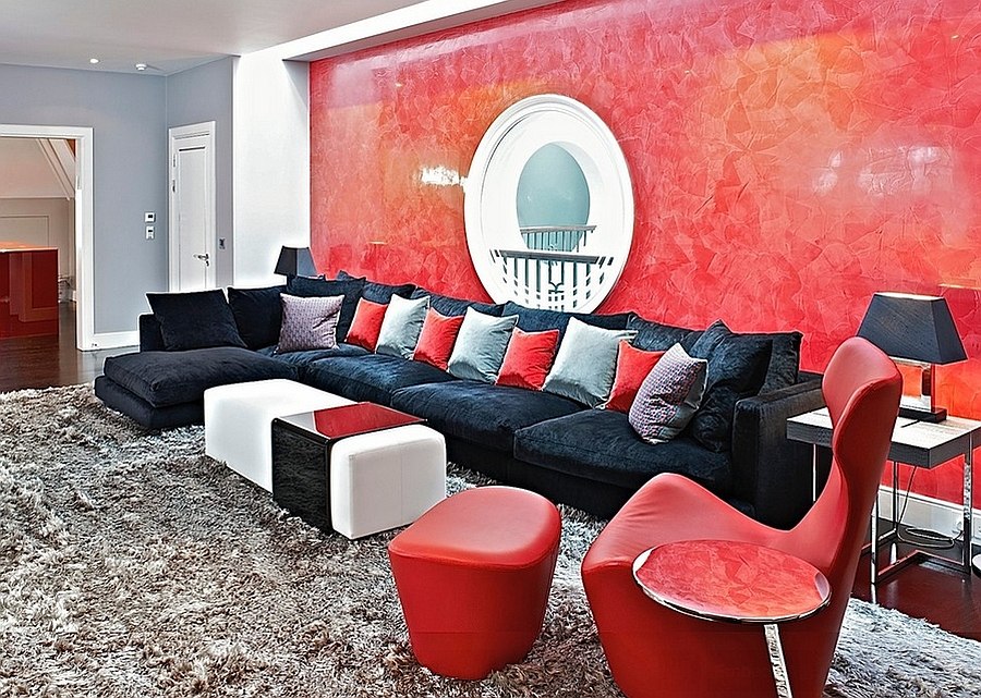 Unique Black And Red Living Room With Luxury Interior