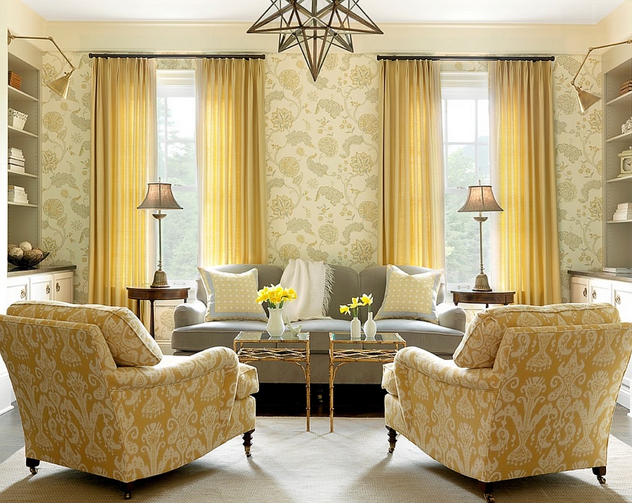 living room ideas with yellow curtains