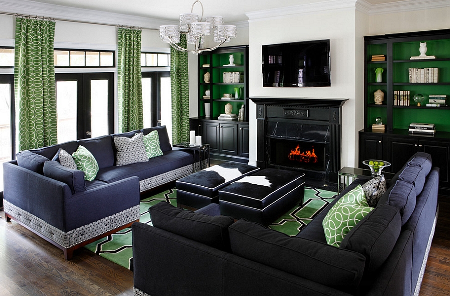 forest green accent wall living room