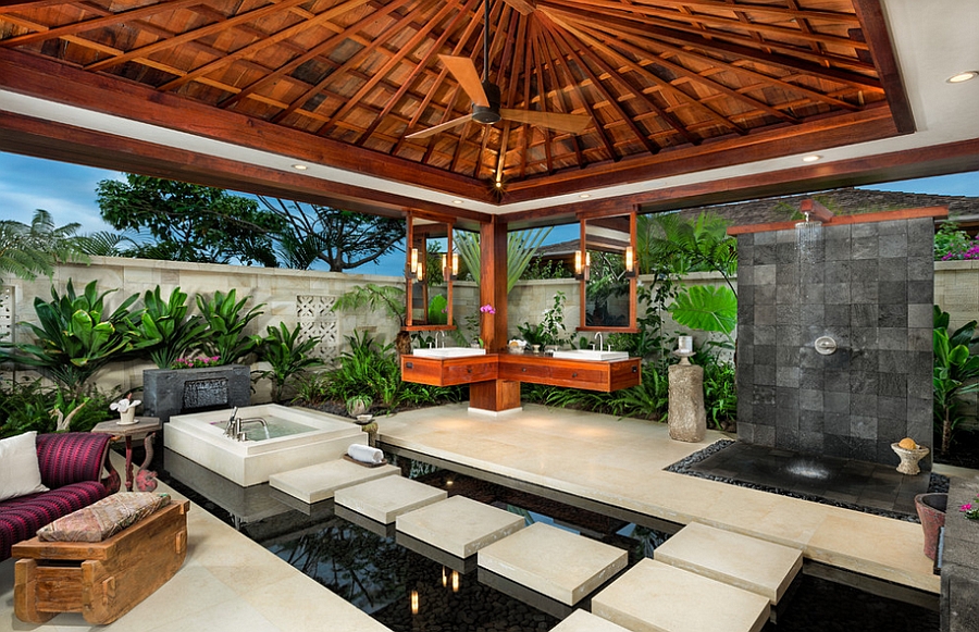 Gorgeous tropical outdoor bathroom with spa styled brilliance 23 Amazing Inspirations that Take the Bathroom Outdoors!