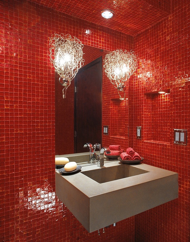 Creatice Red Tile Bathroom with Simple Decor