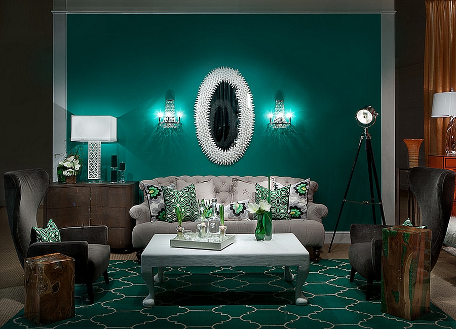 Teal And Emerald Green Living Room