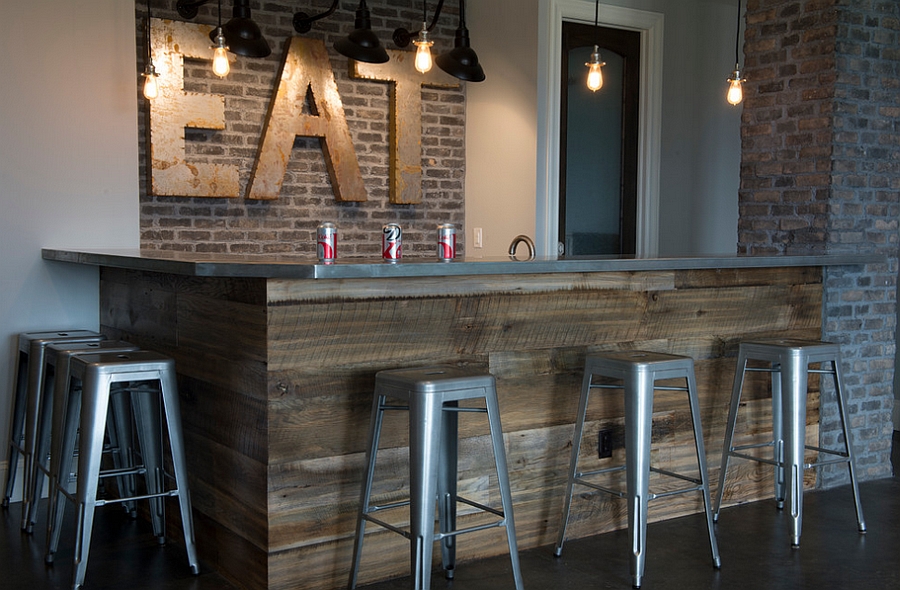 Rustic Basement Bar Crafted From Reclaimed Wood And Brick Decoist