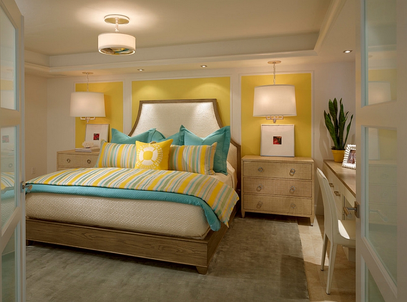 Yellow and Blue Interiors Living Rooms, Bedrooms, Kitchens