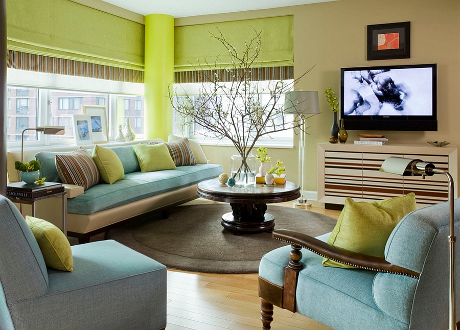 grey lime green living room