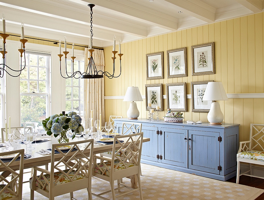yellow grey blue dining room