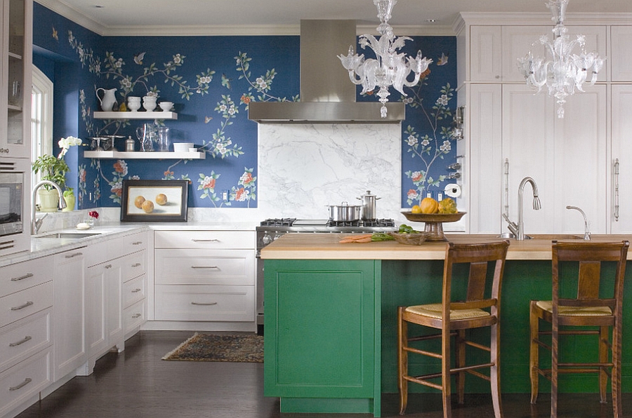 Colorful Kitchen Wallpaper View in gallery Wonderful use of color in the eclectic kitchen 25 Creative Wallpaper Ideas for Your Kitchen