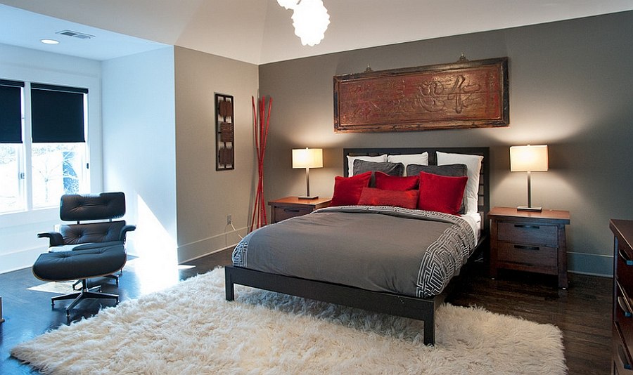 Modern Red And Grey Bedroom for Large Space