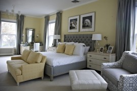 Beach style bedroom in yellow with a splash of gray!