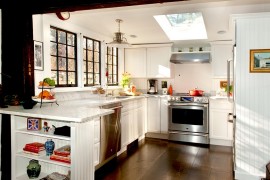 Beautiful farmhouse kitchen with a skylight