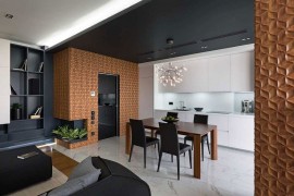 Beautiful chandelier above the dining table steals the show